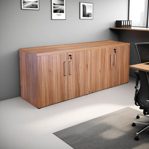 4 Door Credenza Unit with Shelves in Modern Office Setting