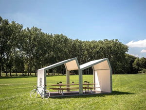 Buzzished Outdoor Shelter For Canteen And Meeting In A Garden White