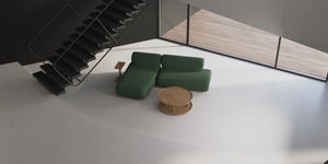 Daaz Modular Seating in Different Configurations in Dark Green Finish with Round Coffee Table and Mini Side Table