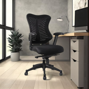 Delux Spine Ergonomic Mesh Chair with Pedestal and Indoor Plant in Modern Office Setting