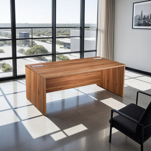 Elite Wooden Executive Desk with Visitor Chair in Modern Office Setting