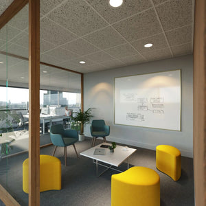 Flower Soft Seating Modular Pouffe in Yellow Finish with White Square Table in Modern Office Setting