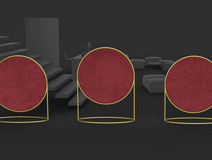 Green Mood Moss Acoustic Circular Free Standing Screen With Brass Frame And Lichen Moss Filling With Dark Grey Background