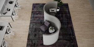 Koala Wave Screen Divider in Light Grey with Dark Grey Single Seater Sofa and White Triangle Top Coffee Table in Modern Office Setting