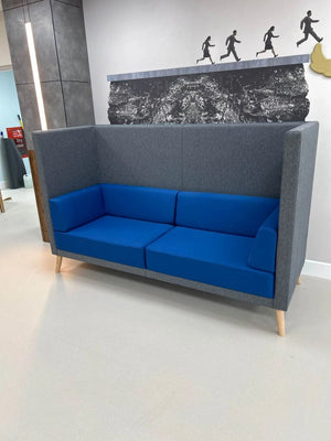 Lenny 2 Seater High Back Chair in Blue and Grey Finish