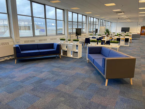 Lenny 2 Seater Low Back Chair Two Toned Finish with White Bookcase