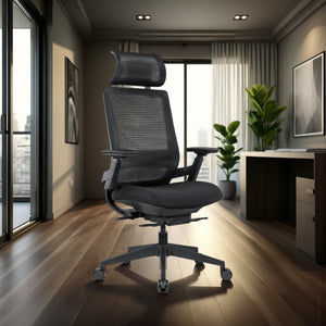Maglia High Bak Office Mesh Task Chair with Indoor Plant and Executive Desk in Modern Office Setting