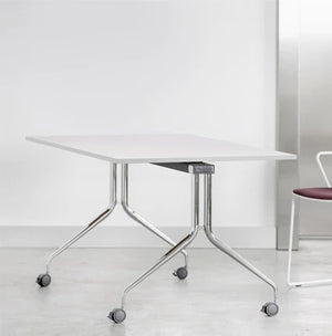 Mara Argo Tilting Rectangular Table White Top And Chrome Frame With Burgundy Chair