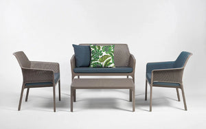 Nardi Net Coffee Table with Matching Armchair and 2 Seater Sofa with Throw Pillows