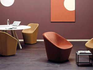 Pedrali Arki Round Table With Steel Trestle Legs 3 In White Top Finish With Leather Covered Chair In Cafe