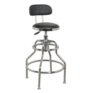 Pneumatic Workshop Stool with Adjustable Height Swivel Seat & Back Rest