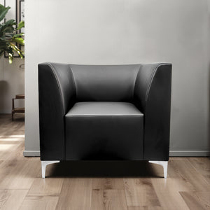 Stand Alone Armchair in Black Faux Finish with Indoor Plant in Modern Office Setting