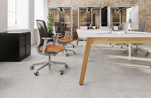 Switch Design 2 Person Bench Desk with Mesh Back Armchair and Closed Metting Pod in Modern Office Setting 2