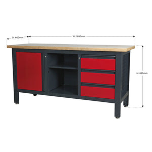 Workbench with 3 Drawers, 1 Cupboard and Open Storage AP1905B 5
