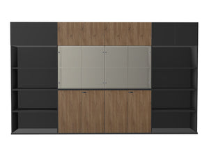 WsD Key Storage Modular 4 Level Storage in Glass Wood Door with High Cabinet and Bookshelves Coffee 2