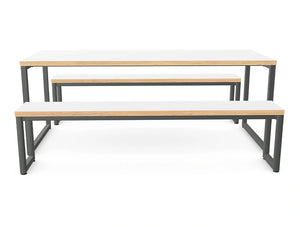 WsD Nestro Closed Metal Leg Canteen Table and Bench Set with Alternative Edging 2