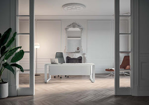 X7 Executive Table with High Back Chair and Floor Lamp in Modern Office Setting