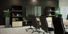 Acoustic Wall Panel in Dark Grey with Transparent Glass Board and Filing Cabinets in Boardroom Settings