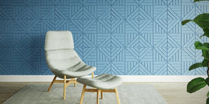 Acoustic Wall Panel in Light Blue with Grey Chair and Footstool