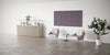 Acoustic Wall Panel in Purple with Light Lavender Armchair and Small Black Coffee Table