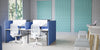 Acoustic Wall Panel in Turquoise with Blue Standing Screens win White Desk
