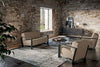 Arco Upholstered Armchair In Beige With Matching Sofa In Living Area Setting