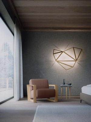 Arco Upholstered Armchair In Light Pink With Small Side Table In Bedroom Area