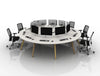 Arthur 10 Person Round Desking System With Computers And Wooden Legs