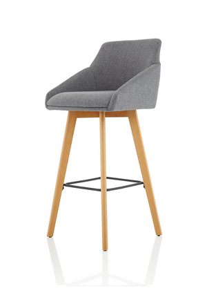 Carmen Grey Fabric Wooden Leg High Stool Image 4