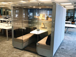 Bob Roofed Meeting Den With Glass With Grey Interior And Exterior