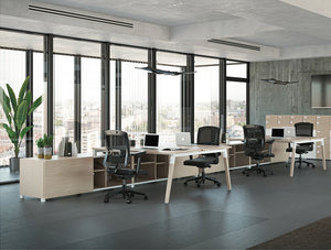 Buronomic Dialogue Natural Shared Desk 4 With Wood Finish Top And In Office