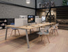 Buronomic Partage Trapezium Leg Desk 2 With Wood Finish Tabletop With Division And In A Library Setting