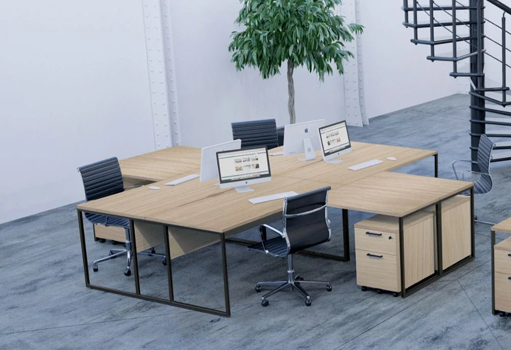 Buronomic Stricto Desk Of Character In Oak Top Finish With Black Armchair And Pedestal