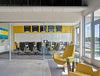 Buzzibell Acoustic Pendant Ceiling Light Black In Office Meeting Room With Yellow Armchair