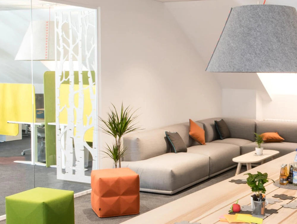 Buzzicube Upholstered Pouf 2 In 3D With Different Colors In Breakout Area