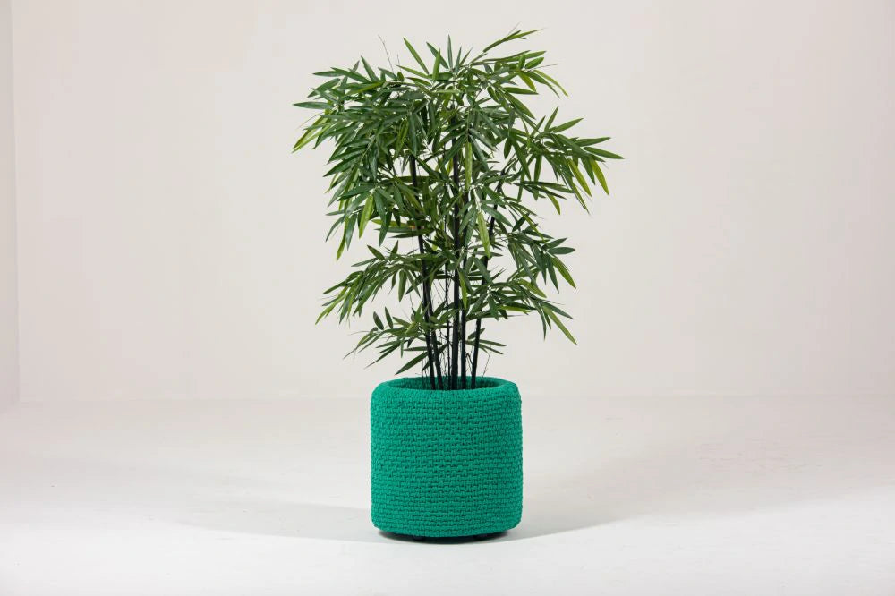 BuzziKnit Office Planter in Green Finish with Plants