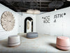 Buzzipleat Acoustic Lighting 2 In Different Color With Round Poufs In Acoustic Room