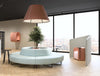Buzzishield Hook Room Divider 10 In Light Grey With Circular Sofa And Ceiling Light At Lounge Area