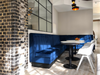 Casper Soft Seating Banquet Dining Booth with Round Table and White Chair