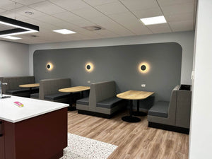 Casper Soft Seating Banquet Dining Booth with Wooden Top Tables