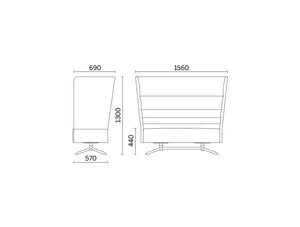 Cell128 2 Seater Sofa With 4 Spoke Steel Base Dimensions