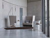 Cell128 Single Seater with Swivel Steel Base and 4 Spokes in Wood 3 with 2 Seater Sofa in Lounge Area