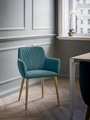 City Deco Armchair With 4 Deco Legs In Blue With White Legged Table