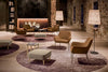 City Deco Armchair With 4 Deco Legs In Brown With Beige Footstool In Lounge Area