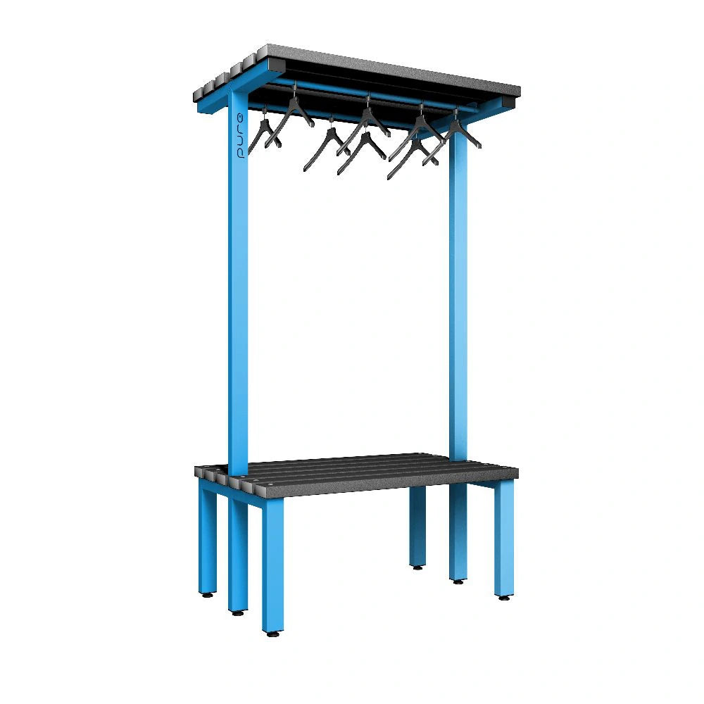 Cloakroom Overhead Hanging Double-Sided Bench - Cornflower Blue & Black