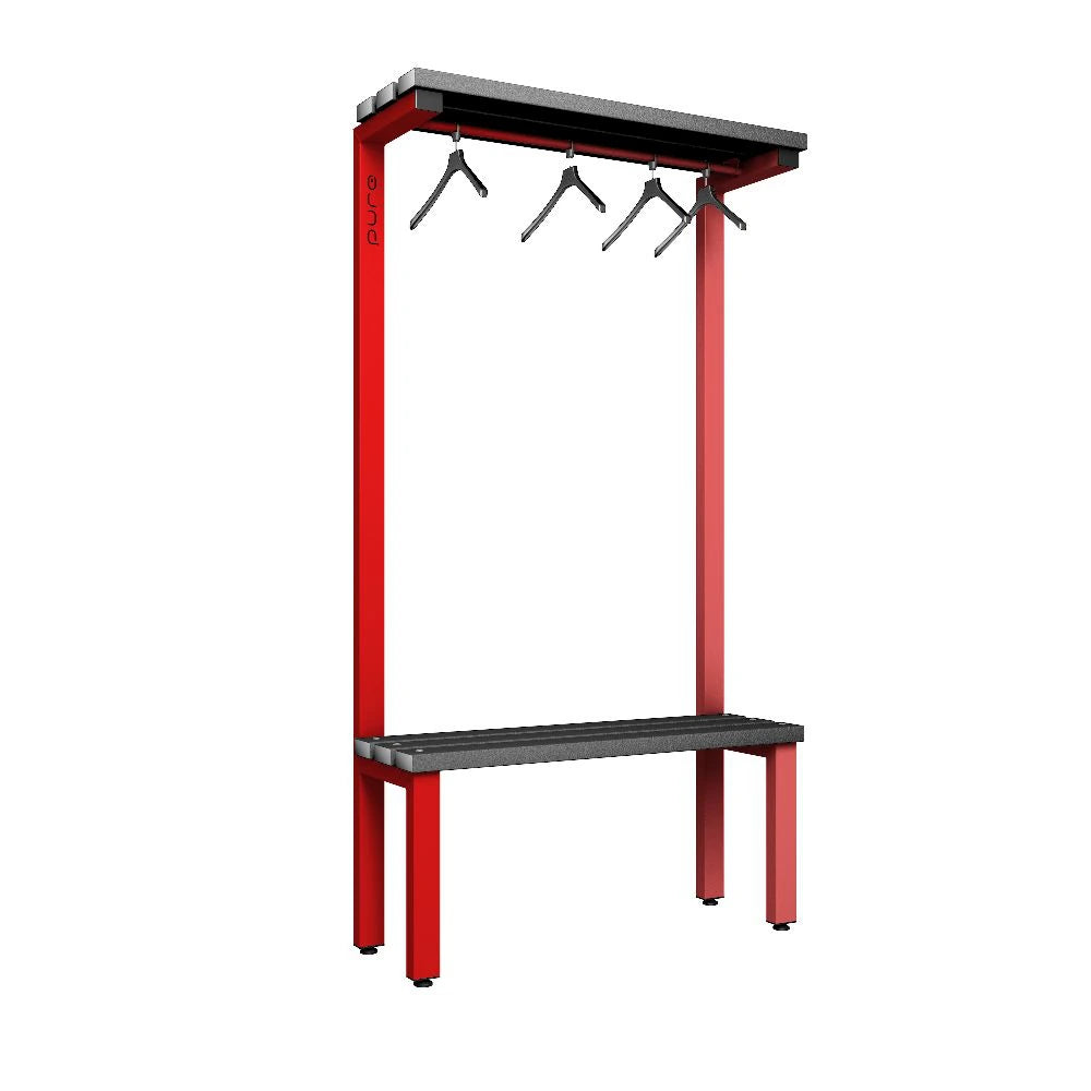 Cloakroom Overhead Hanging Single-Sided Bench - Flame Red Black