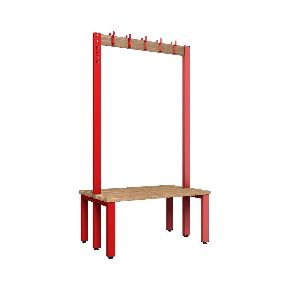 Cloakroom Overhead Hanging Double-Sided Bench - Flame Red & Beech