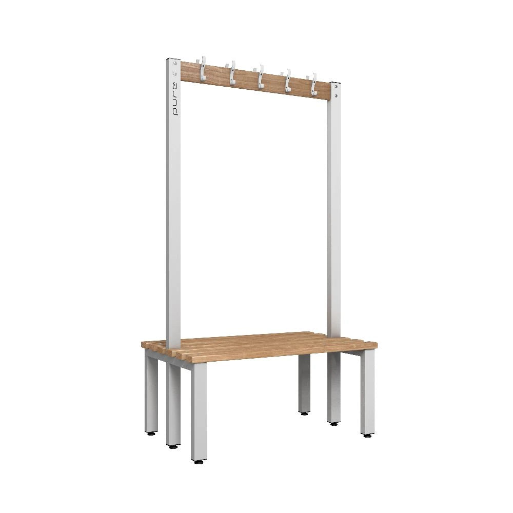 Cloakroom Hook Double-Sided Bench - Pearl Silver Beech