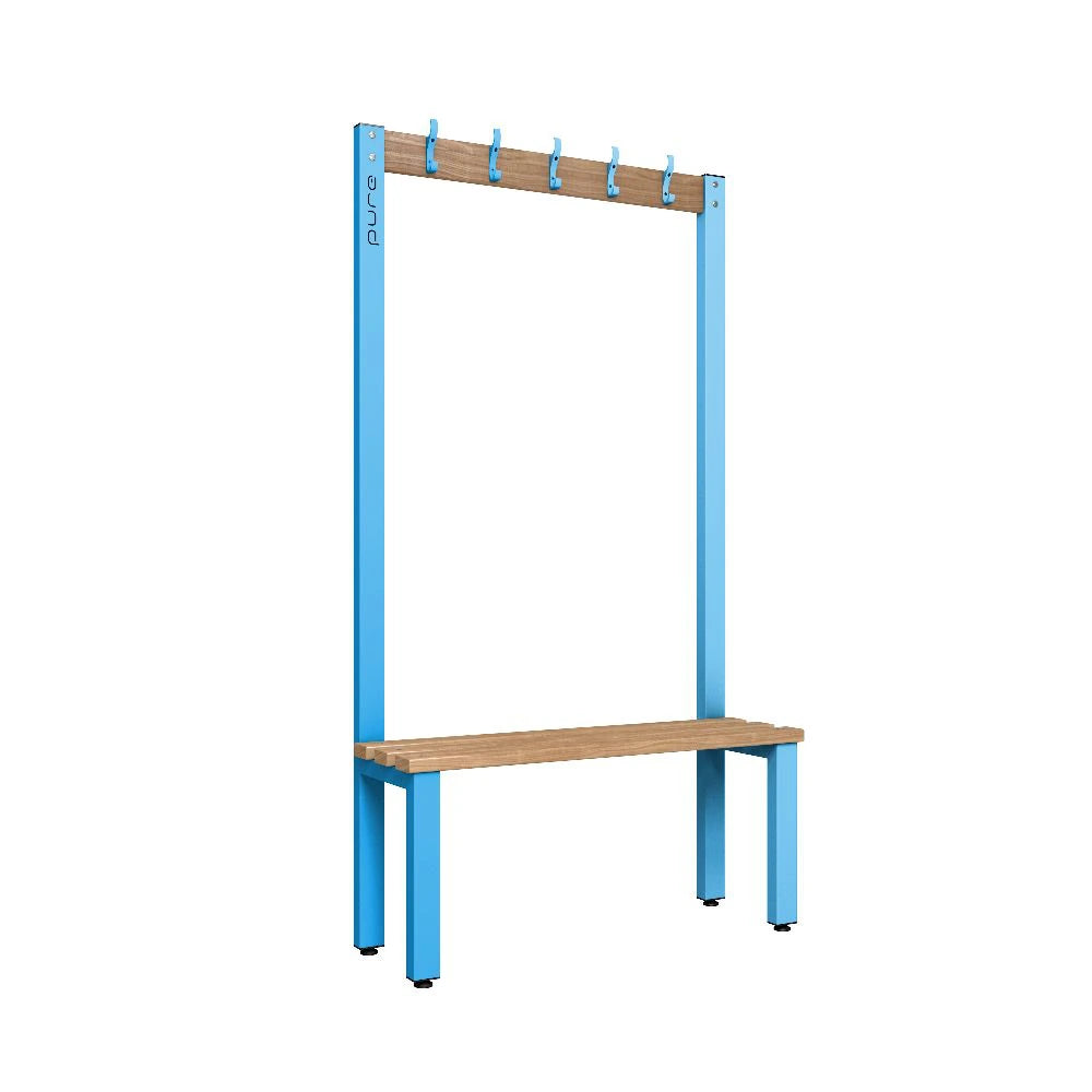 Cloakroom Hook Single-Sided Bench - Cornflower Blue & Beech