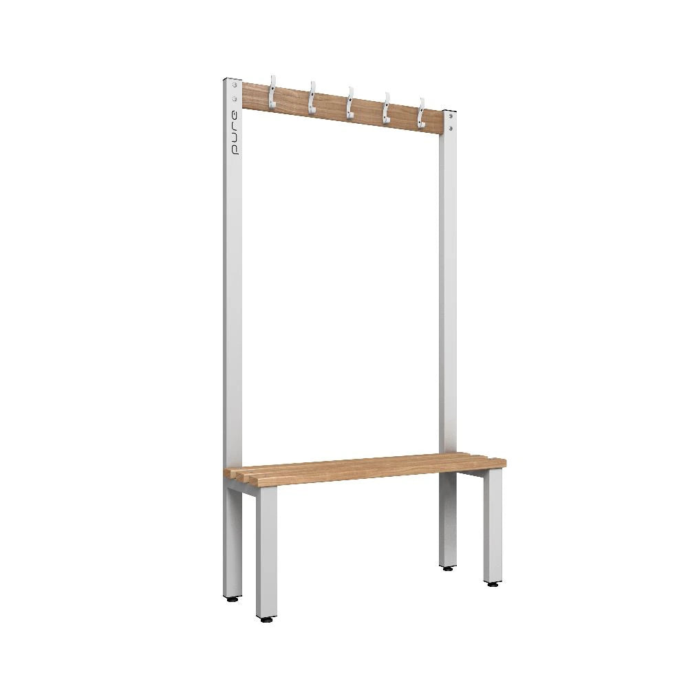 Cloakroom Hook Single-Sided Bench - Pearl Silver & Beech